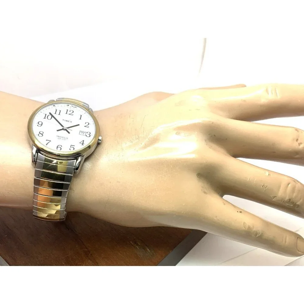 Timex Men's Watch T2H311 Indiglo White Dial Quartz Two Tone Expansion Band 35mm